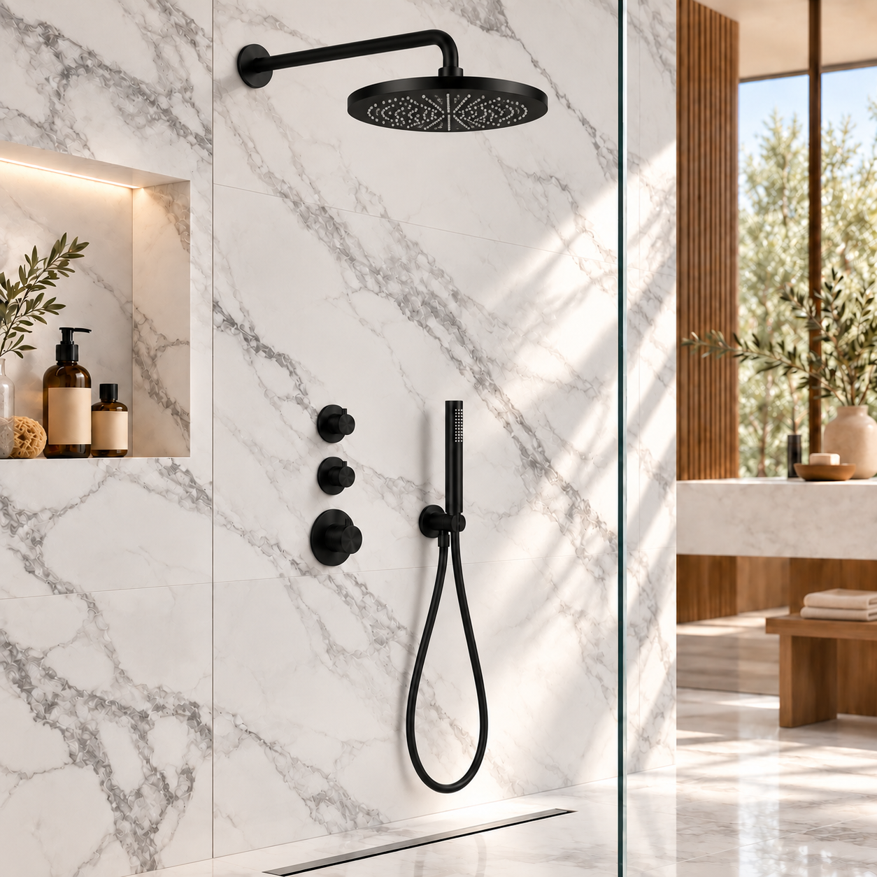 Aquanello Eterna Thermostatic Flush Mount Shower Set 30 cm Rain Shower Black ET-S-SET1-3-10