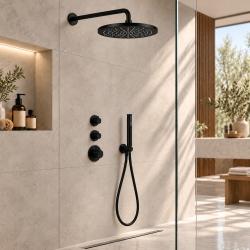 Aquanello Eterna Thermostatische Inbouw Doucheset 30 cm Regendouche Zwart ET-S-SET1-3-10-concrete