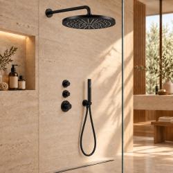 Aquanello Eterna Thermostatische Inbouw Doucheset 30 cm Regendouche Zwart ET-S-SET1-3-10-travertin