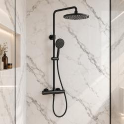 Aquanello Eterna Thermostatic Shower Column 20 cm Rain Shower Matte Black ET-S-SET10-1-10