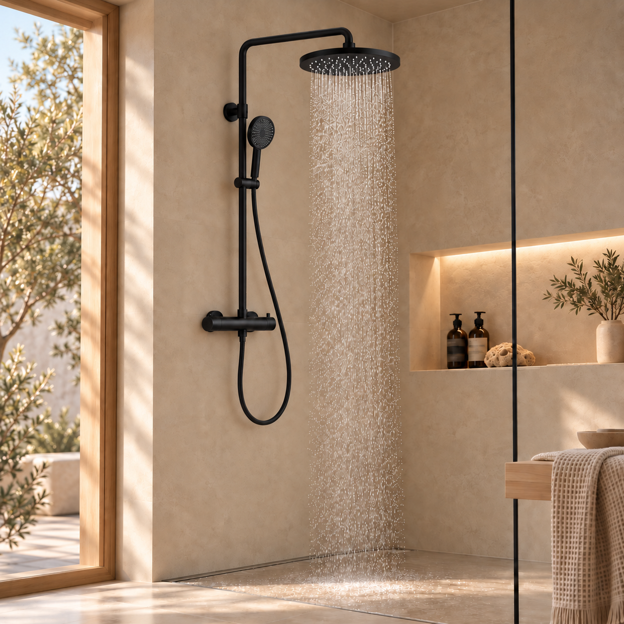 Aquanello Eterna Thermostatische Douchekolom 25 cm Regendouche Mat Zwart ET-S-SET10-2-10
