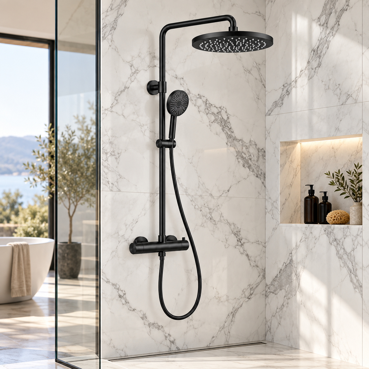 Aquanello Eterna Thermostatische Douchekolom 30cm Regendouche Mat Zwart ET-S-SET10-3-10