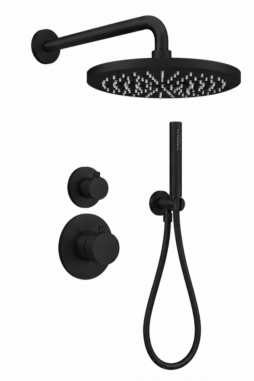 Aquanello Eterna Inbouw Thermostatische Doucheset Mat Zwart 25 cm Regendouche en Handdouche ET-S-SET3-2-10