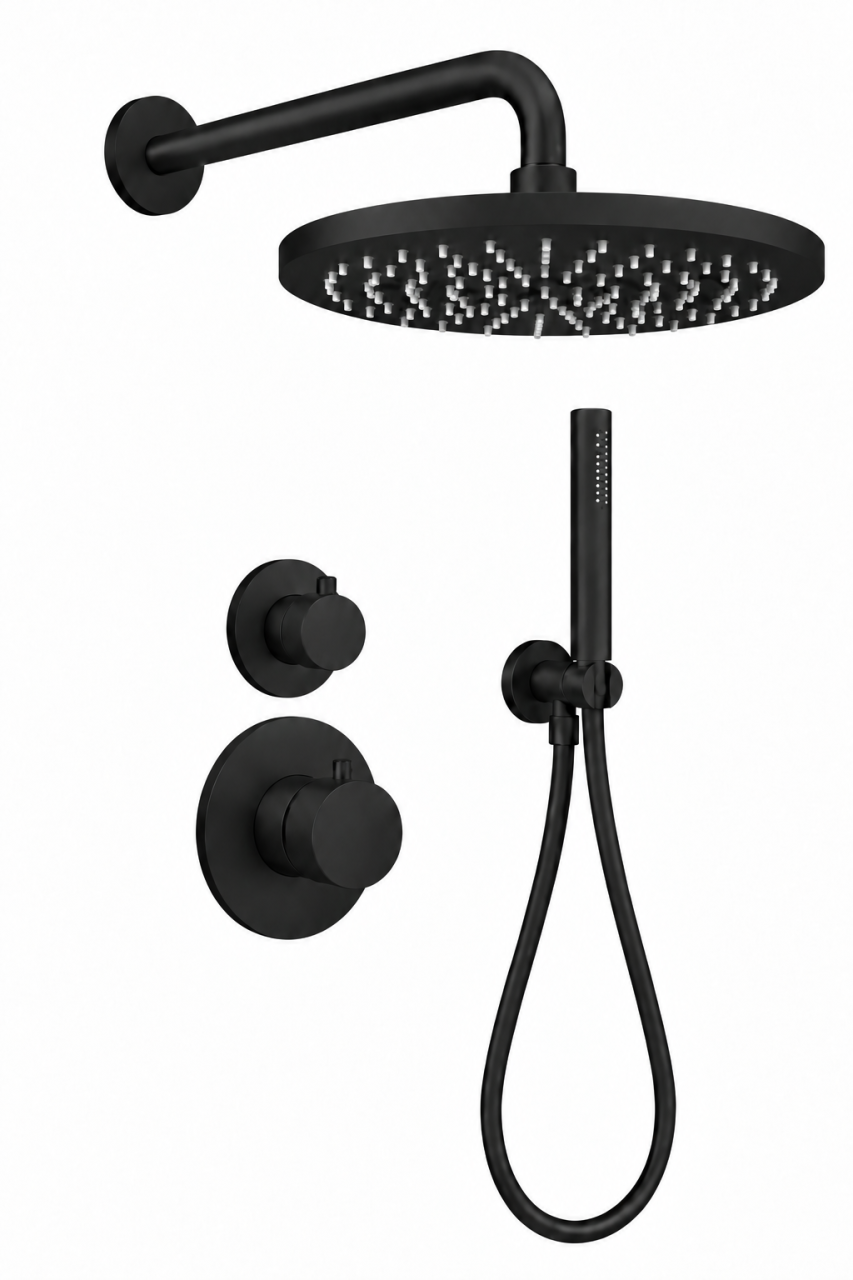 Aquanello Eterna Inbouw Thermostatische Doucheset Mat Zwart 30 cm Regendouche en Handdouche ET-S-SET3-3-10