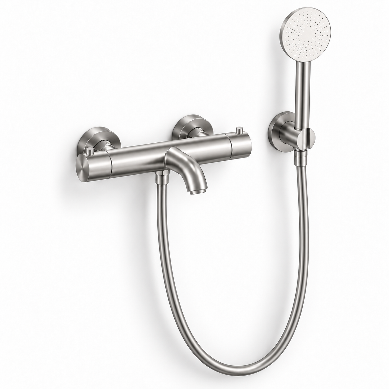 Aquanello Eterna Stainless Steel Thermostatic Surface-Mounted Bath Faucet with Round Hand Shower ET-B-SET1-2-02
