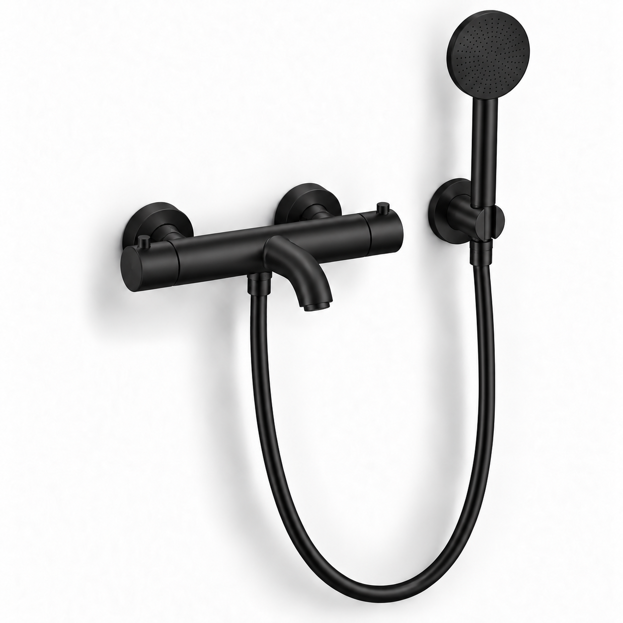 Aquanello Eterna Thermostatic Surface-Mounted Bath Faucet Matte Black with Round Hand Shower ET-B-SET1-2-10