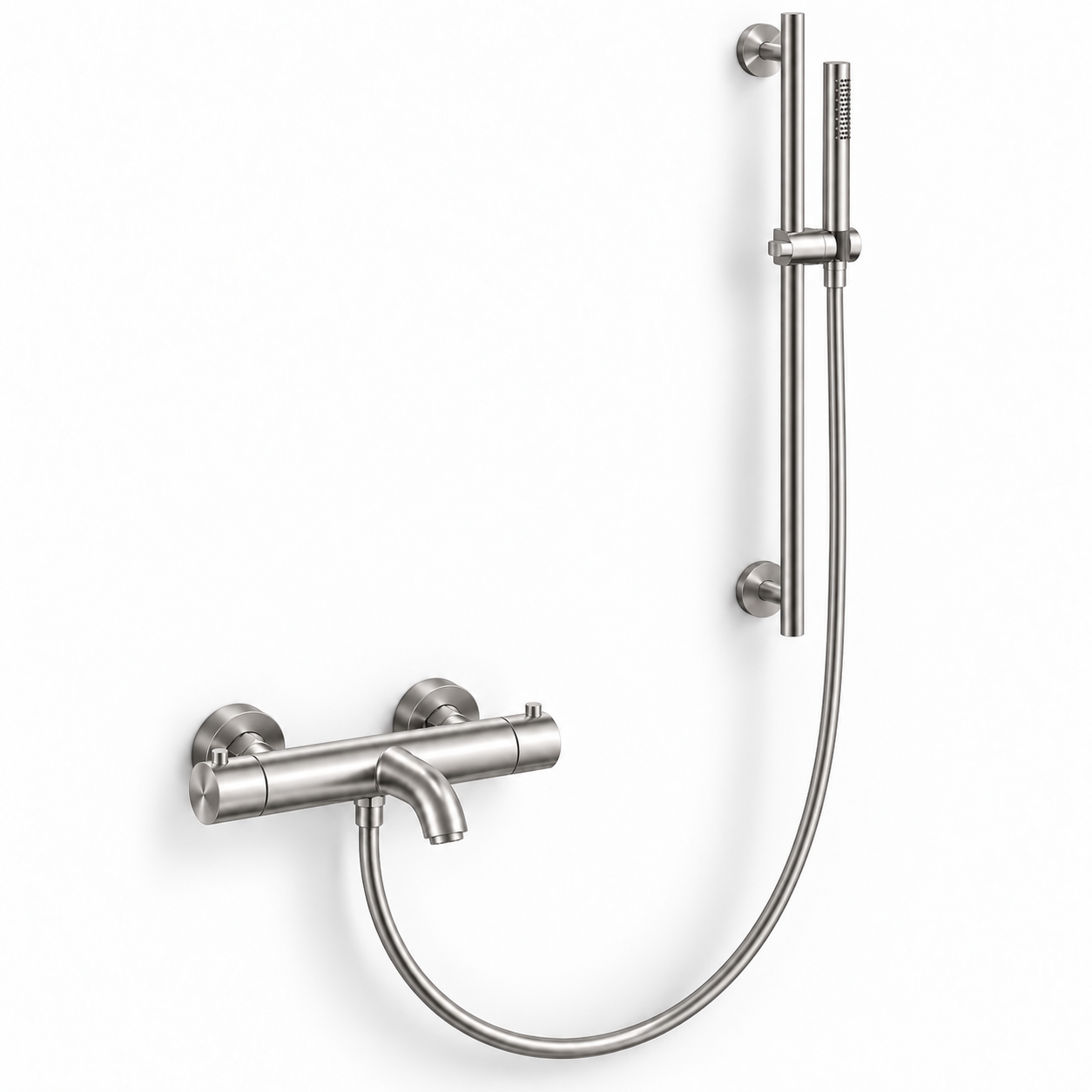 Aquanello Eterna Stainless Steel Thermostatic Surface-Mounted Bath Faucet with Handheld Showerhead and Shower Rod ET-B-SET1-3-02