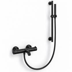 Aquanello Eterna Thermostatic Surface-Mounted Bath Faucet Matte Black with Handheld Showerhead and Shower Rod ET-B-SET1-3-10