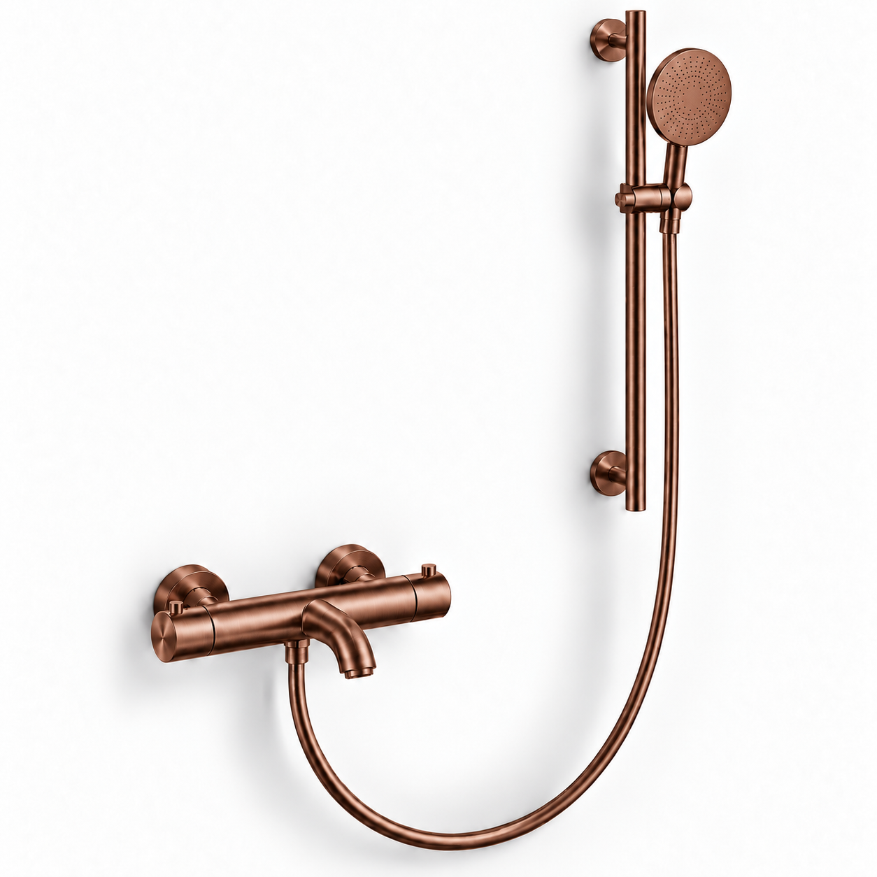 Aquanello Eterna Thermostatic Surface Mounted Bath Faucet PVD Copper with Round Hand Shower and Shower Rod ET-B-SET1-4-62