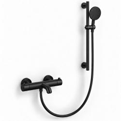 Aquanello Eterna Thermostatic Surface-Mounted Bath Faucet in Matte Black with Round Hand Shower and Shower Rod ET-B-SET1-4-10