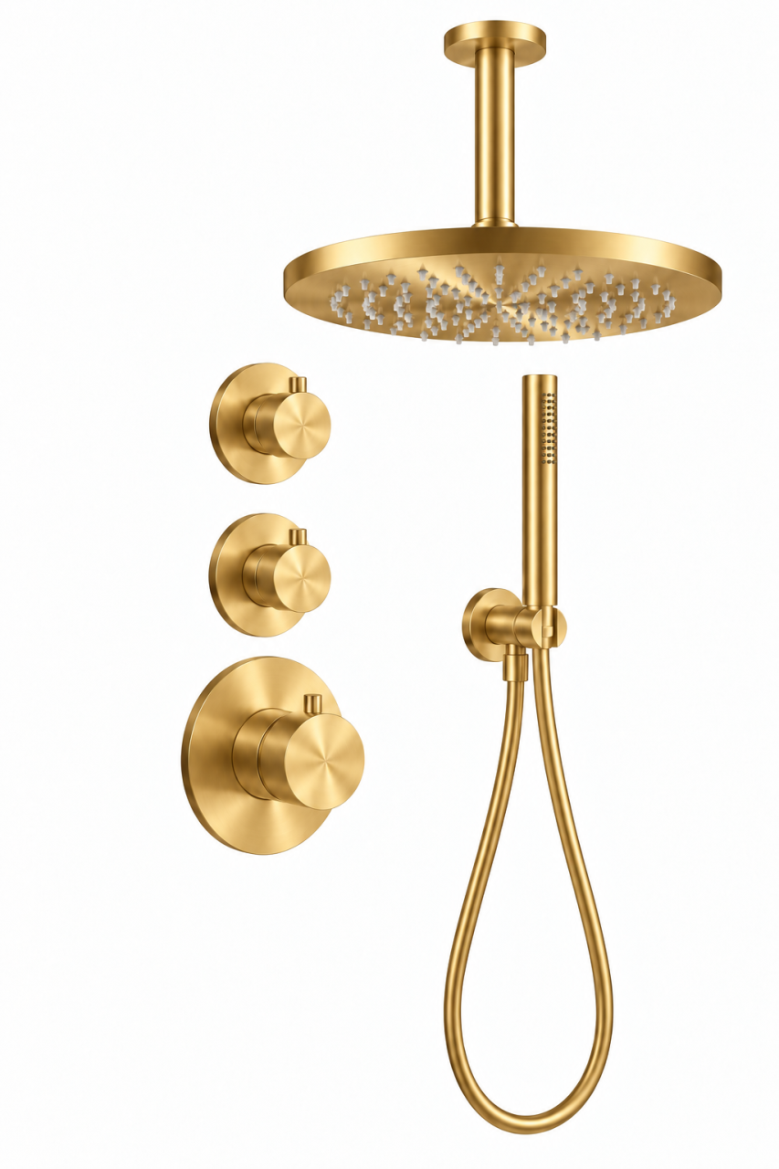 Aquanello Eterna Inbouw Doucheset PVD Goud Thermostaat 2 Stopkranen ET-S-SET2-1-60