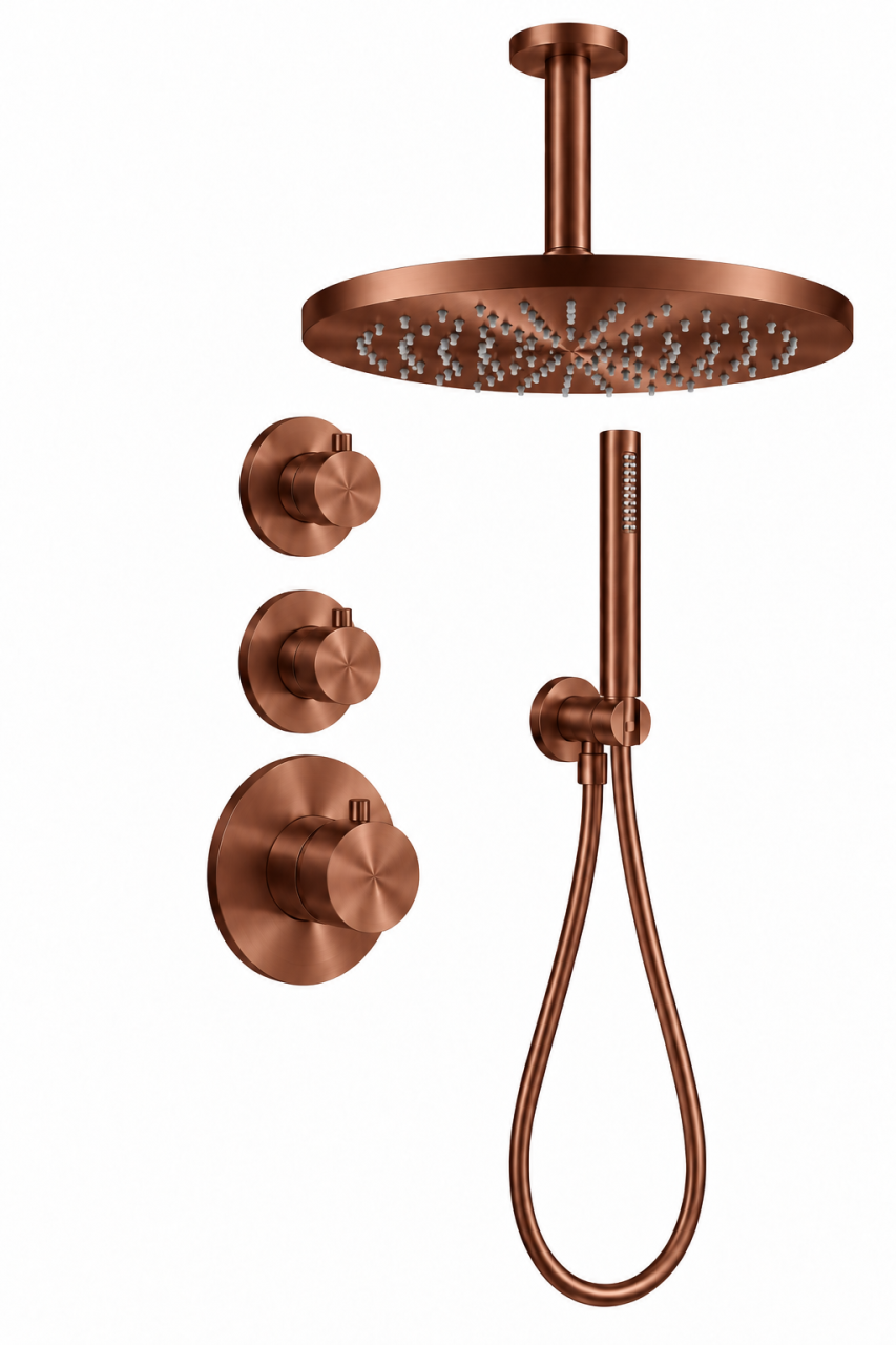Aquanello Eterna Inbouw Doucheset PVD Koper Thermostaat 2 Stopkranen 25 cm ET-S-SET2-2-62