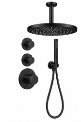 Aquanello Eterna Flush Mount Shower Set Matte Black Thermostat 2 Shut Off Valves 25 cm ET-S-SET2-2-10