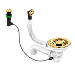 Pure.Sink Universal Gold Automatic Basket Plug Set Sink Drain Set incl Round Overflow WSTPOP-RN-60