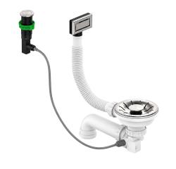 Pure.Sink Universal Stainless Steel Automatic Strainer Plug Set Sink Drain Set Including Rectangular Overflow WSTPOP-RT-02