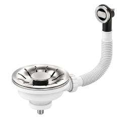 Pure.Sink Universal Stainless Steel Drain Plug Set Sink Drain Set incl. Round Overflow WSTPAN-RN-02