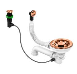 Pure.Sink Universal Automatic Basket Plug Set Copper Sink Drain Set incl Round Overflow WSTPOP-RN-62