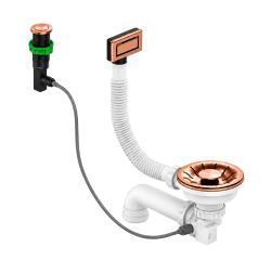 Pure.Sink Universal Automatic Basket Plug Set Copper Sink Drain Set including Rectangular Overflow WSTPOP-RT-62