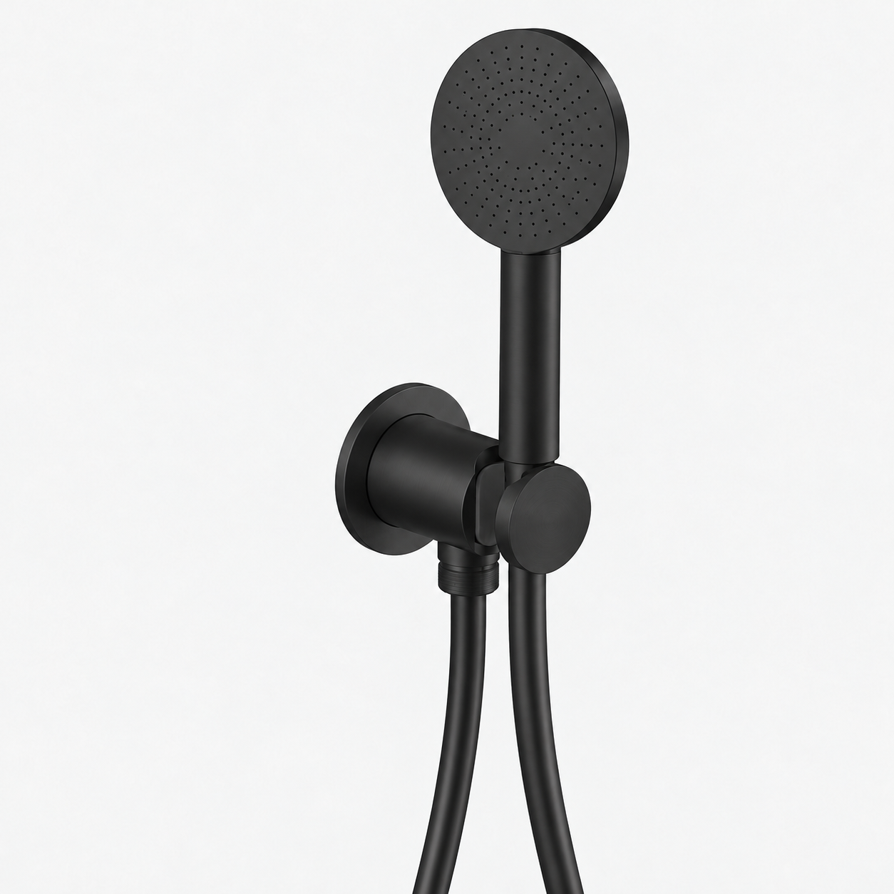 Aquanello Eterna Conjunto de chuveiro de mão em preto mate com ligação de água e chuveiro de mão redondo ET-S-SET13-2-10