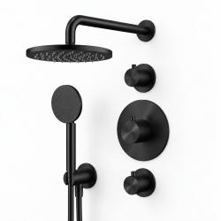 Aquanello Eterna Thermostatisches Unterputz-Duschset in Mattschwarz mit 2 Absperrventilen Regendusche 20 cm und runder Handbrause ET-S-SET1-4-10