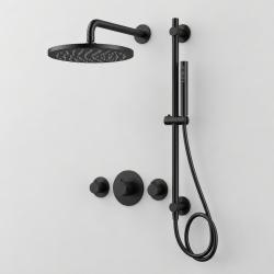 Aquanello Eterna Mattschwarz Thermostatisches Unterputz-Duschset mit 2 Absperrventilen Regendusche 25 cm und Brausestange mit Stabhandbrause ET-S-SET1-8-10