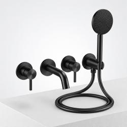 Aquanello Eterna Mattschwarze Einbau-Badarmatur mit 2 Mischbatterien 18 cm langem Wannenauslauf und runder Handbrause ET-B-SET4-2-10