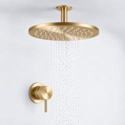 Aquanello Eterna Gold PVD Flush-Mount Shower Set with Mixing Faucet 30 cm Rain Showerhead and 25 cm Ceiling Bracket ET-S-SET7-6-60