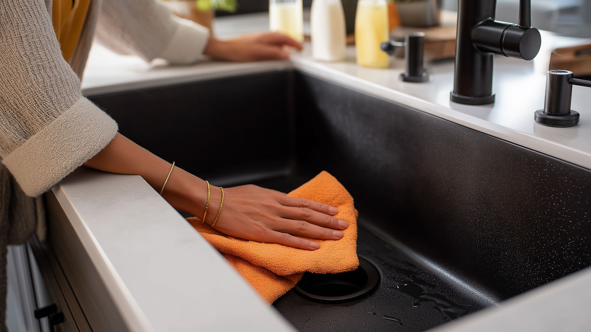 How do I clean a black sink?